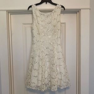 B Darlin White Sequined Low-Back Short Party Dress